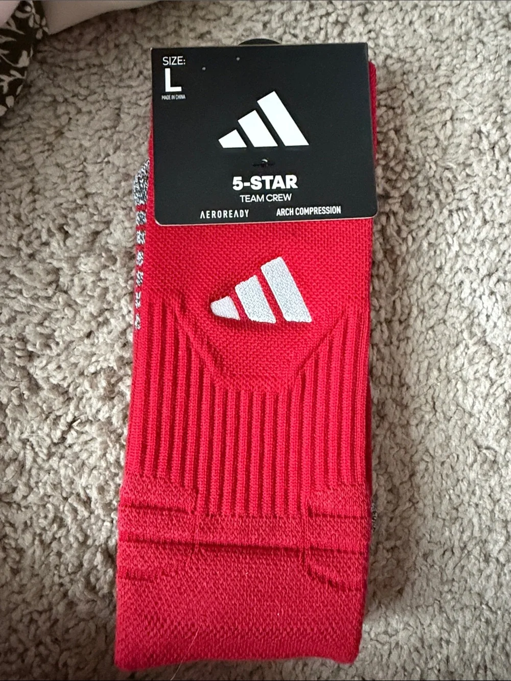 adidas Red 5-Star Team Crew Athletic Socks